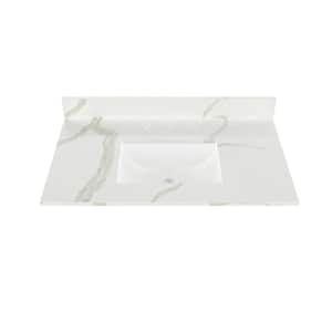 37 in. W x 22 in. D Quartz Vanity Top in Calacatta White with White Rectangular Single Sink
