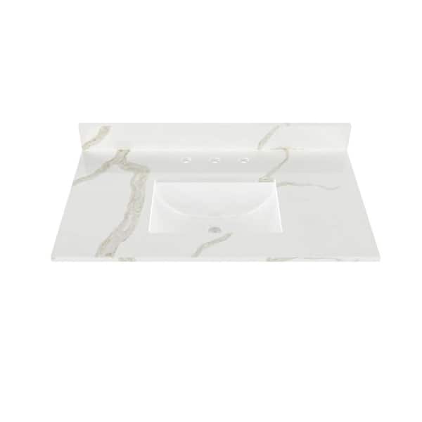 Winette 37 in. W x 22 in. D Quartz Vanity Top in Calacatta White with White Rectangular Single Sink