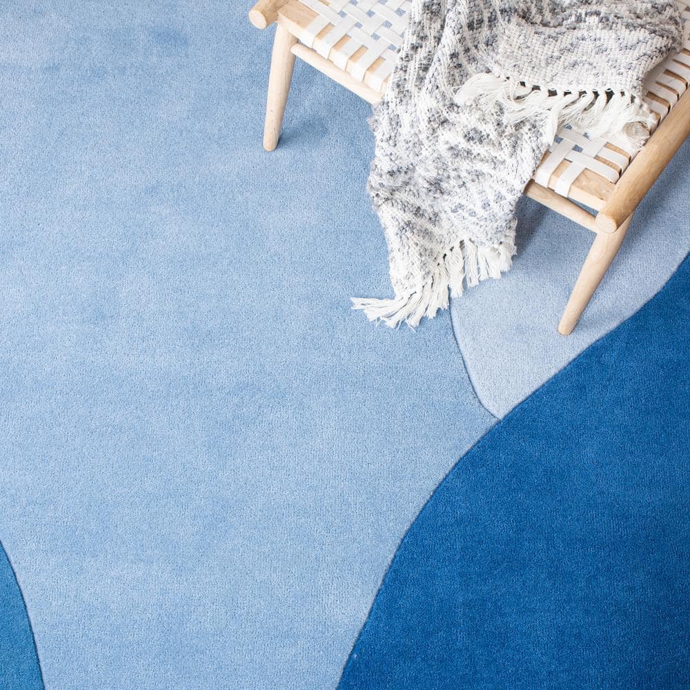 Handmade Mid-Century Modern Abstract Blue Wool Runner Rug - 2'3" x 10'
