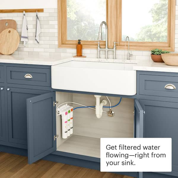 Coral 3 Stage WQA Gold Certified Undercounter Water Filtration System with Over 99% Lead Reduction in White