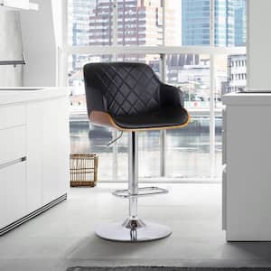 33 in. Black Low Back Metal Bar Stool with Faux Leather Seat