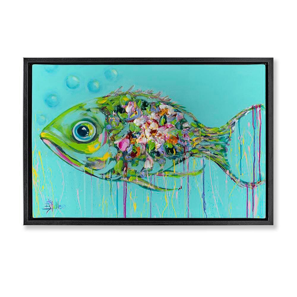 Painterly Drip Fish by Estelle Grengs Black Floater Frame Coastal Graphic Art Print 17 in. x 25 in. price history on PriceWatchPro