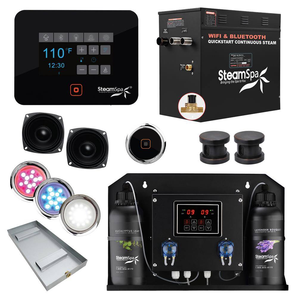 Steam Shower Generator Kit Oil Rubbed Bronze Auto Drain Dual Aroma Pump Wifi App/BT 12 kW Raven RVB1200ORB-ADP