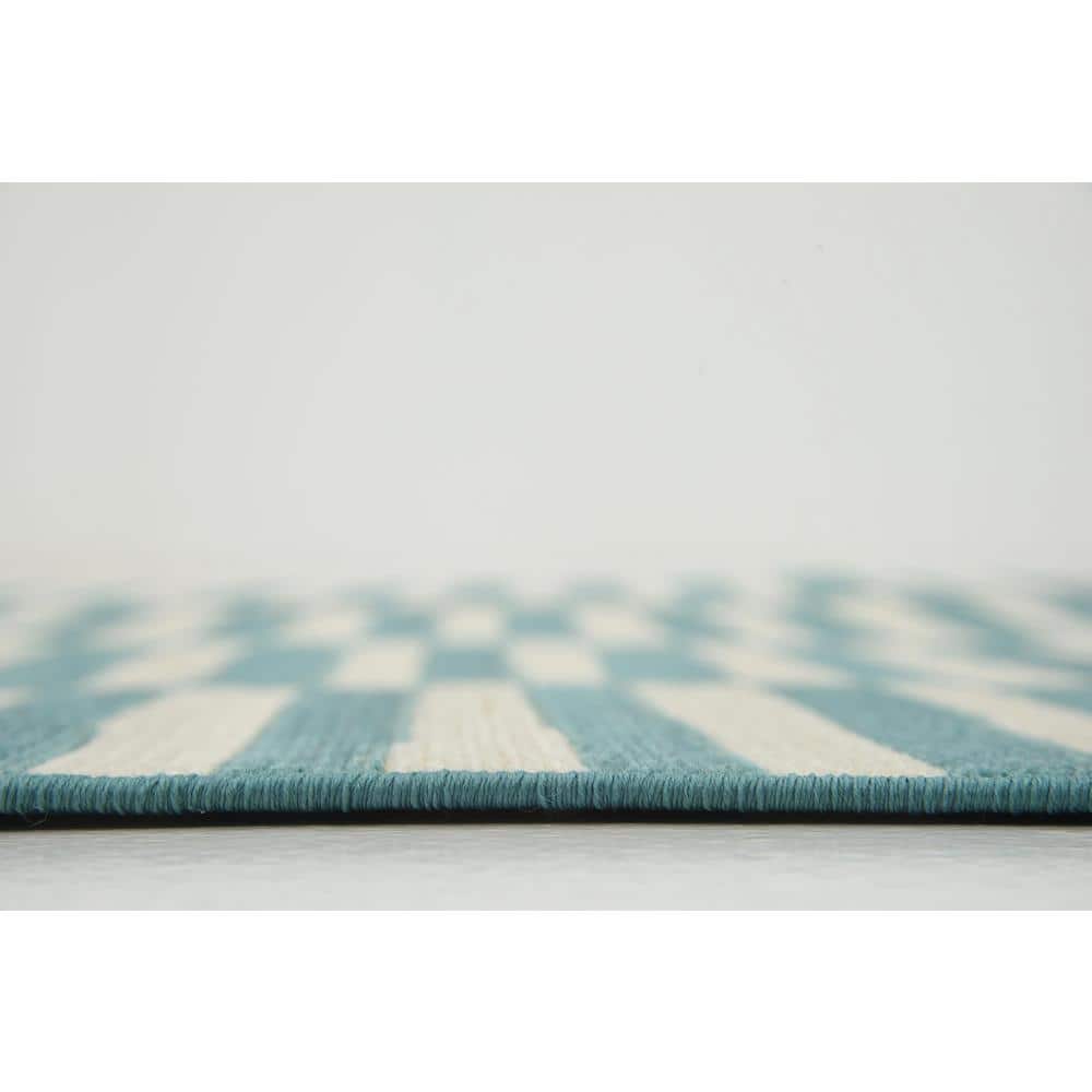 Teal Stripe Easy-Care Synthetic 4' x 6' Rectangular Rug