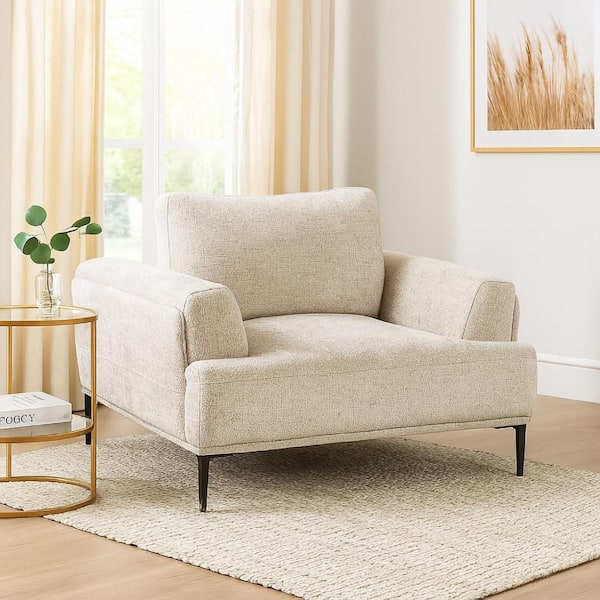 Batty Light Brown and Black Chenille Accent Chair with Adjustable Back