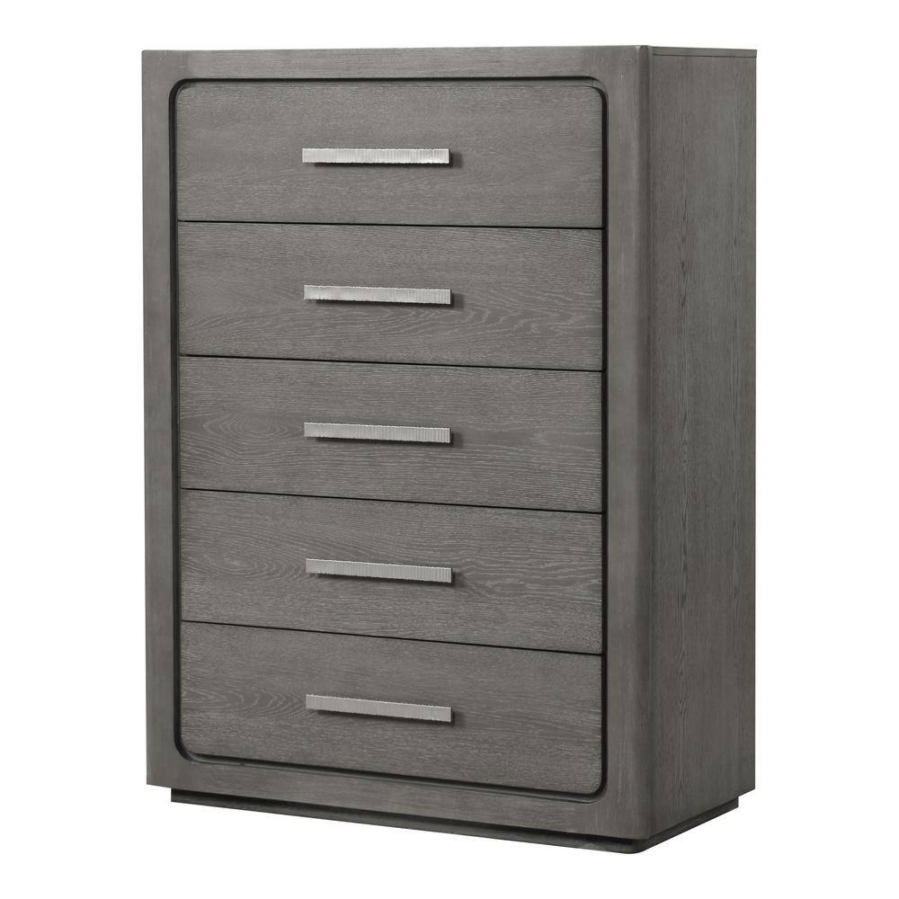 Rally Gray 5-Drawer 38 in. Chest of Drawer with Felt-Lined Top Drawer and Rounded Edges
