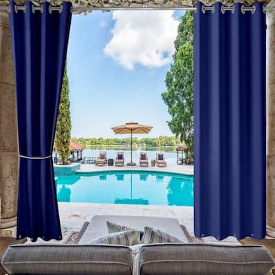 Patio Outdoor UV Privacy Drape Waterproof Window Treatment Solid Tab Top Panel 50 in W x 108 in L , Dark Blue