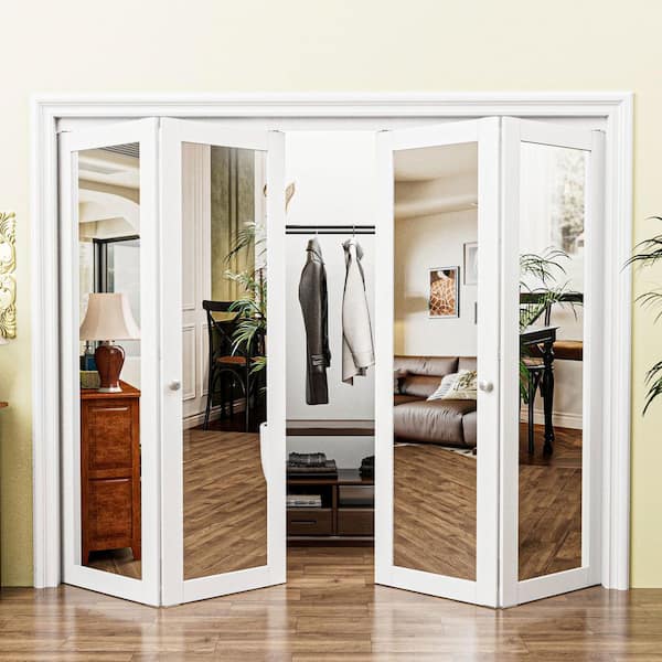 72 in. x 80 in. 1-Lite Mirrored Glass and Solid Core White Finished MDF Interior Closet Bi-fold Door with Hardware