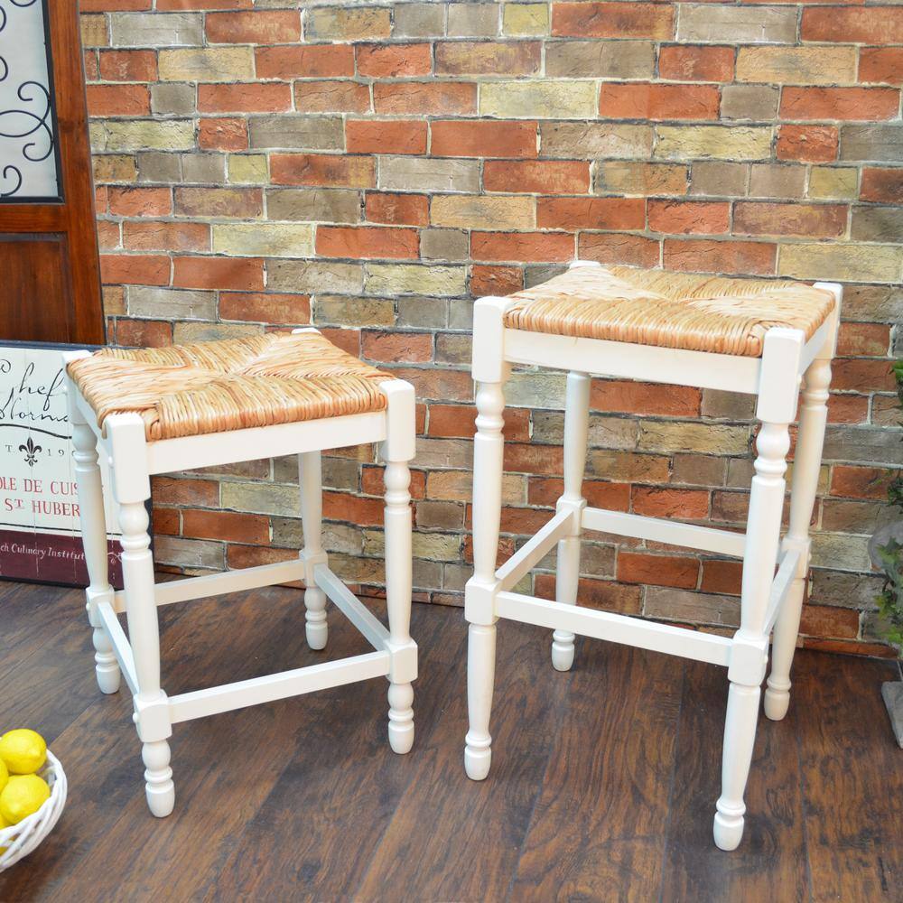 Rustic Farmhouse White Wood Backless Counter Stool