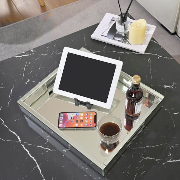 THKSHOUZ Silver Mirrored Glass Decorative Tray (Single Piece)