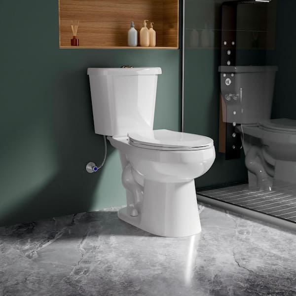 ADA Compact Round 2-Piece Toilet in White 17 in. Chair Height Dual Flush 1.1/1.6 GPF with Easy Installation Seat