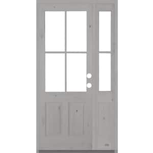 50 in. x 96 in. Knotty Alder Left-Hand/Inswing 4-Lite Clear Glass Grey Stain Wood Prehung Front Door with Right Sidelite