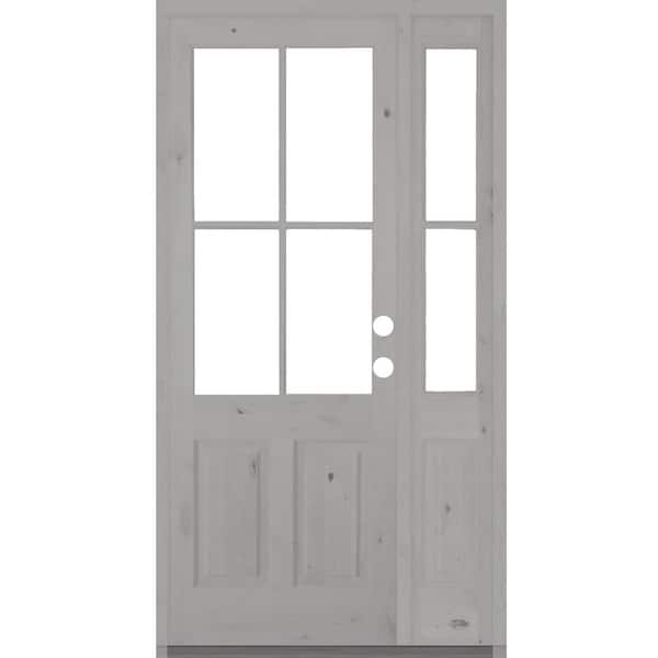 Krosswood Doors 56 in. x 96 in. Knotty Alder Left-Hand/Inswing 4-Lite Clear Glass Grey Stain Wood Prehung Front Door/Right Sidelite