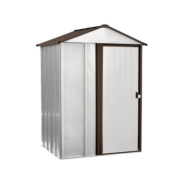 Arrow 5 ft. W x 4 ft. D x 6.5 ft. H Newburgh Galvanized Steel Storage Shed in Eggshell/Coffee with Pad-Lockable Sliding Doors