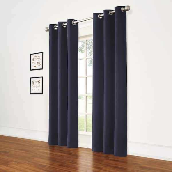 Eclipse Thermapanel Midnight Solid Polyester 37 in. W x 95 in. L Room Darkening Pair Grommet Top Curtain Panel