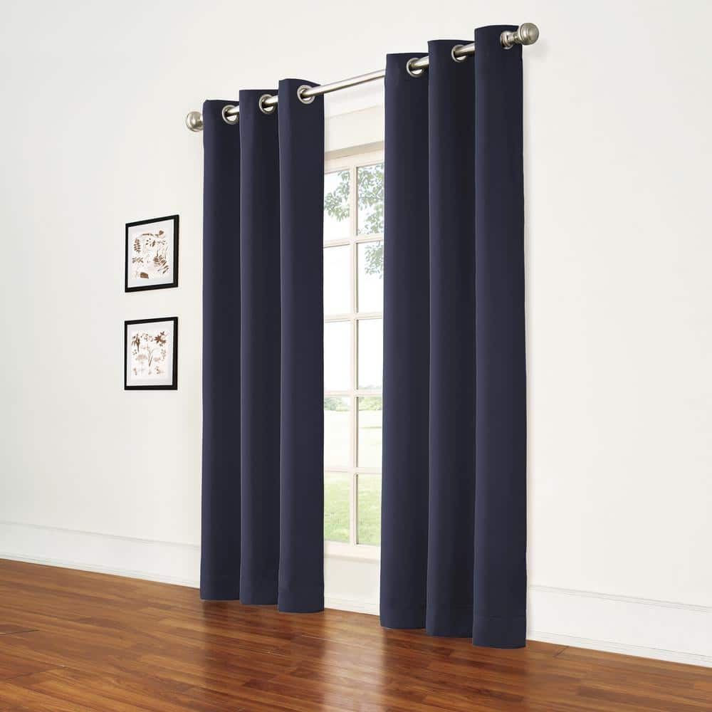 Thermapanel Midnight Solid Polyester 37 in. W x 84 in. L Room Darkening Single Grommet Top Curtain Panel