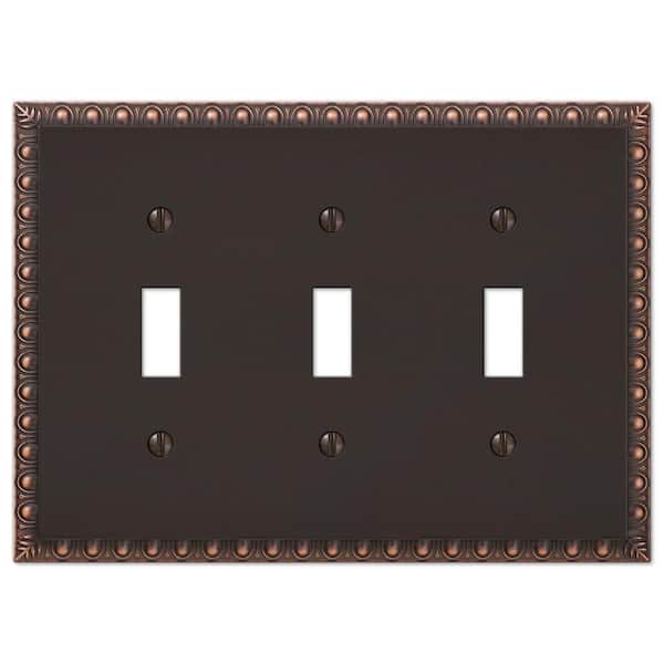 AMERELLE Antiquity 3 Gang Toggle Metal Wall Plate - Aged Bronze