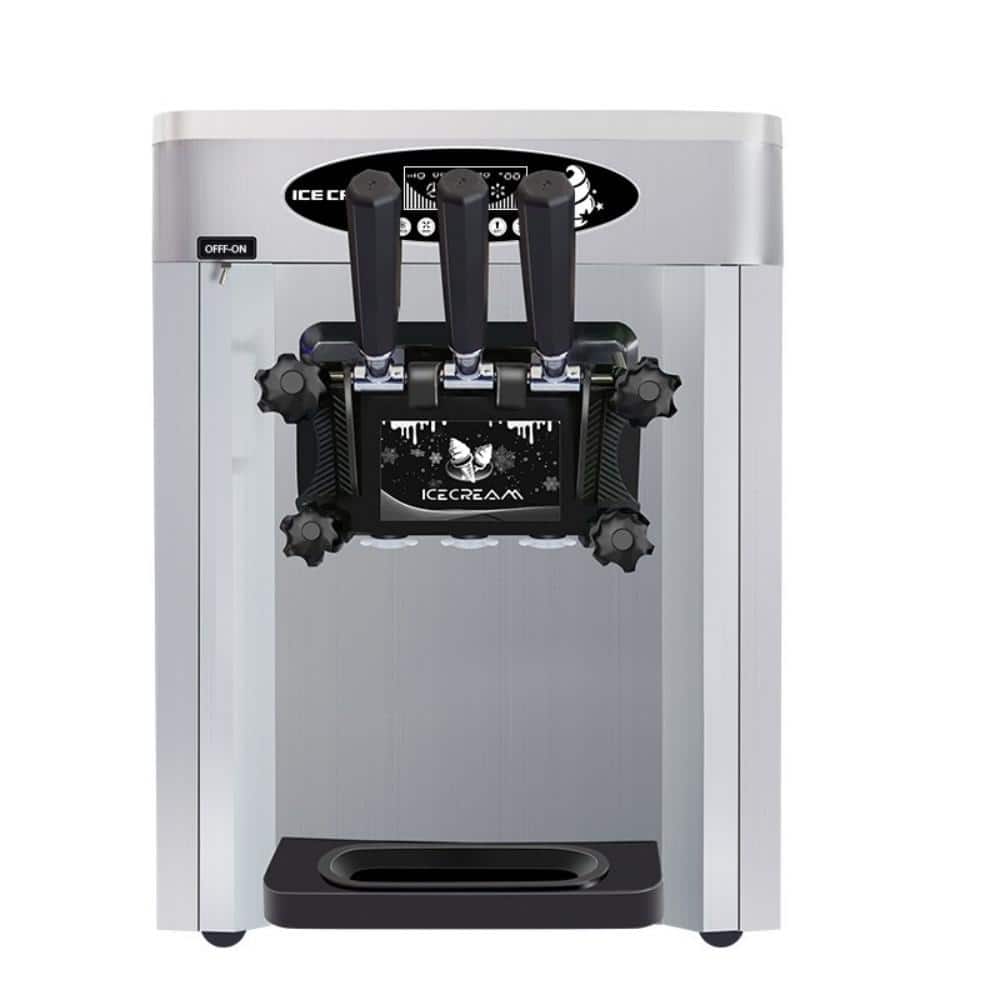 14 qt.Stainless Steel Commercial Soft Serve Ice Cream Machine 3-Hopper Ice Cream Maker 30 L/H Yield 3-Flavor, Auto Clean