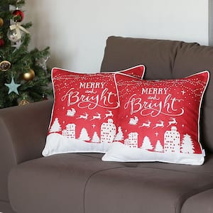 Christmas Night Decorative Throw Pillow Square 18 in. x 18 in. Red and White Square for Couch, Bedding (Set of 2)