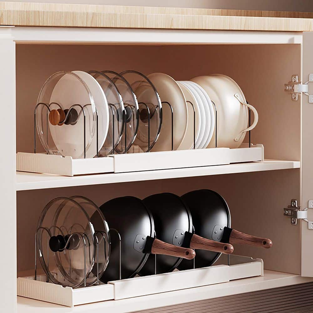 Counter Pot Rack Numhew White Expandable Under-Cabinet Standing Pot Rack with 10 ...