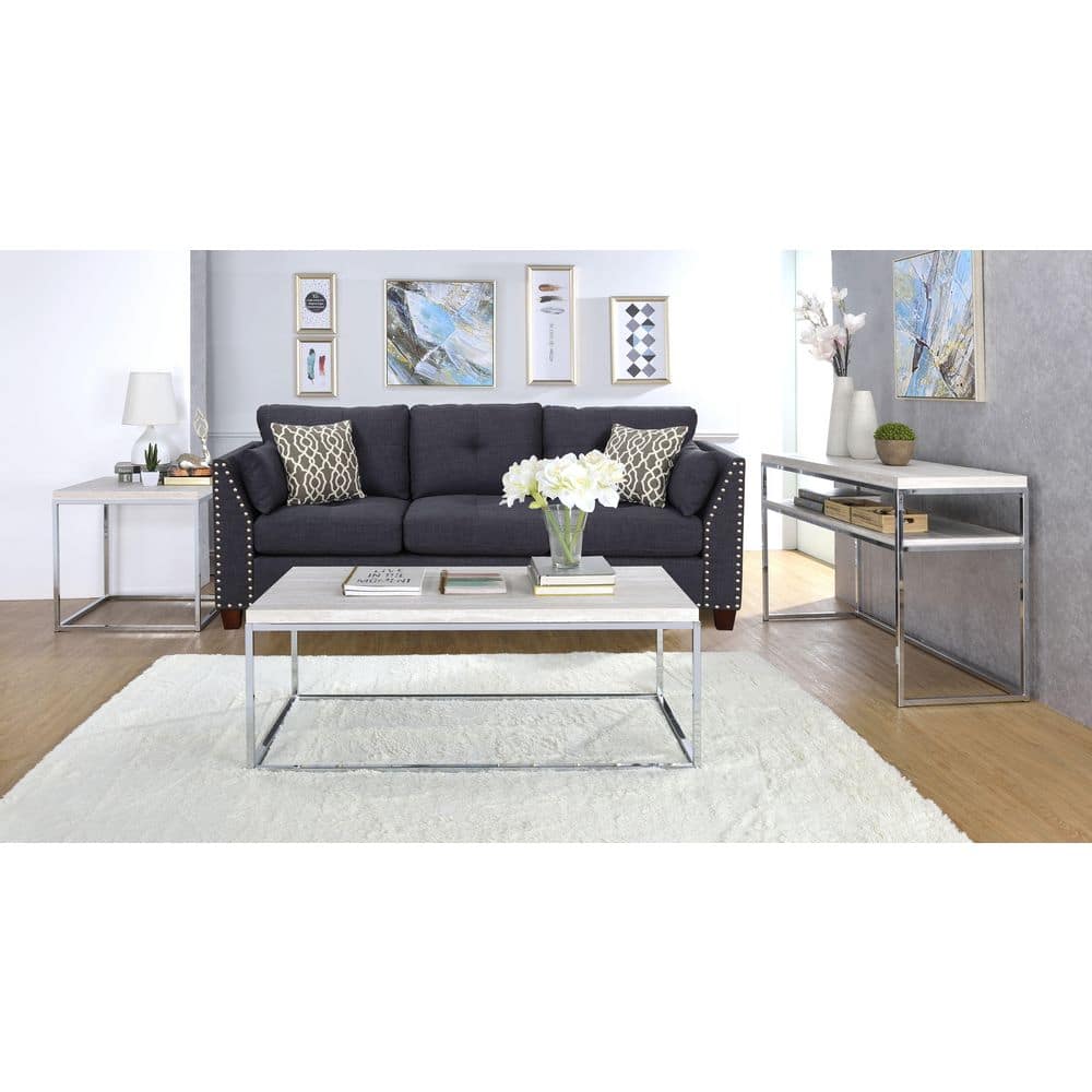 Snyder 24" Square Chrome & White Wooden End Table
