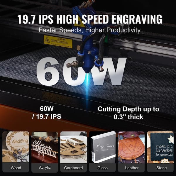 VEVOR 60-Watt CO2 Laser Engraver 16 x 24 in. 19.7 IPS Laser VEVOR 60-Watt CO2 Laser Engraver 16 x 24 in. 19.7 IPS Laser