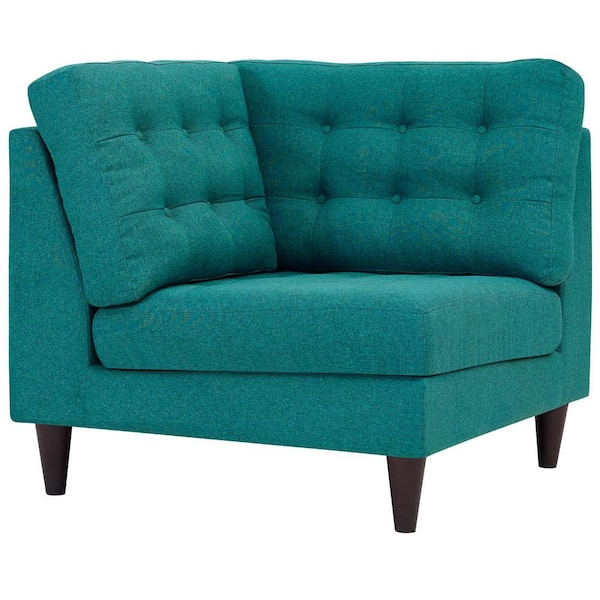 Empress Teal Polyester Sectional Corner Chair with Tapered Wood Legs
