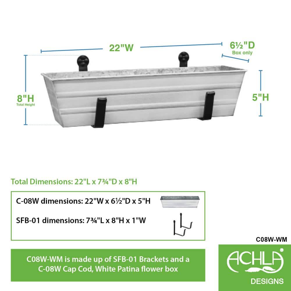 Small White Galvanized Flower Box with Black Brackets