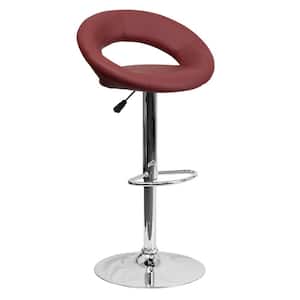 32.75 in. Adjustable Height Burgundy Cushioned Bar Stool