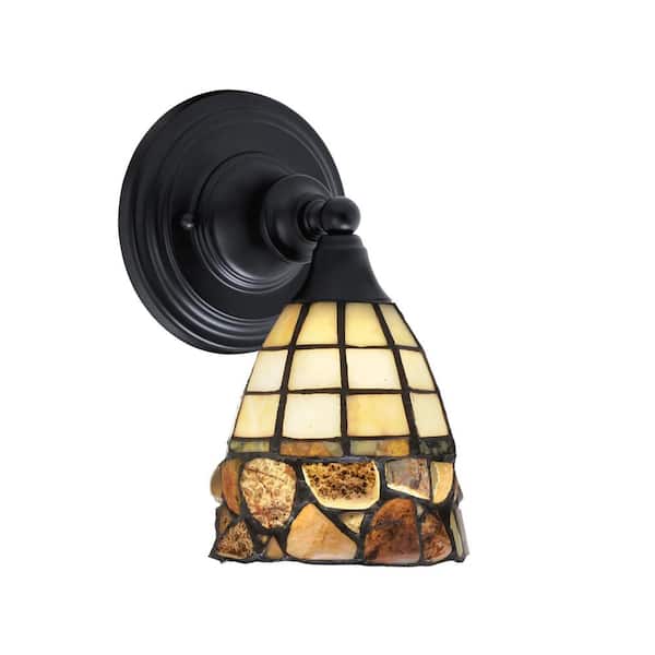 Unbranded Fulton 1-Light Matte Black Wall Sconce, 7 in. Cobblestone Art Glass