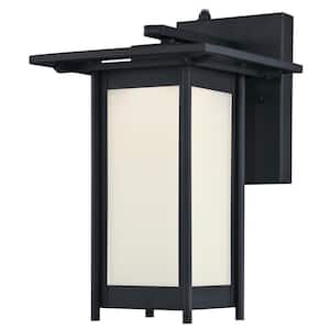Clarissa LED 1-Light Textured Black Outdoor Integrated LED Wall Lantern Sconce with Dusk to Dawn Sensor