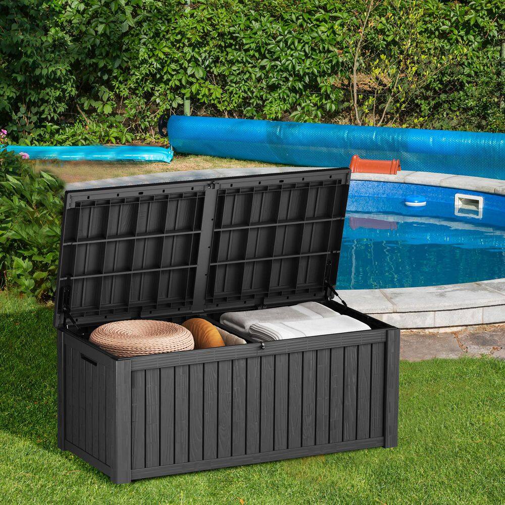 Black 150 Gallon Lockable Resin Outdoor Deck Storage Box