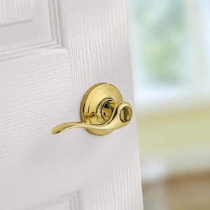 Tustin Polished Brass Privacy Bed/Bath Door Handle Featuring Microban Antimicrobial Technology with Lock