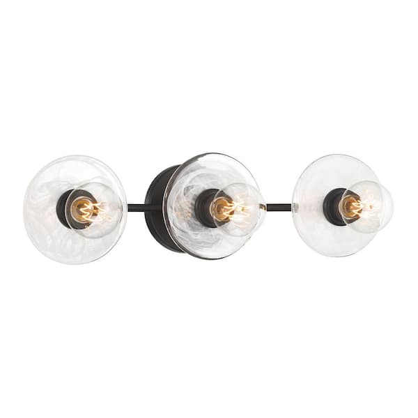 George Kovacs Vapors 23.25 in. 3-Light Black and Marble Swirl Glass Vanity Light