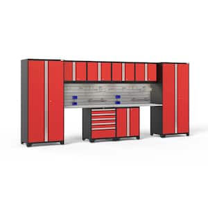 Pro Series 184 in. W x 84.75 in. H x 24 in. D 18-Gauge Steel Cabinet Set in Red (10-Piece)