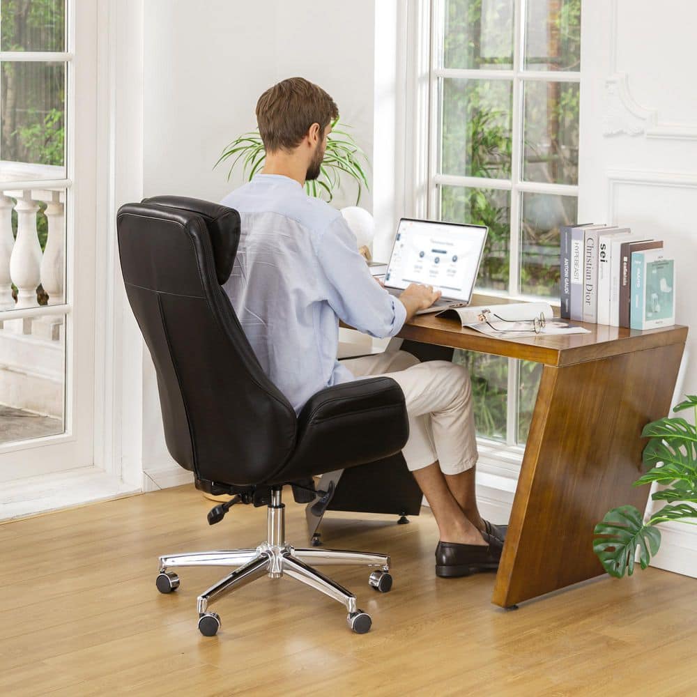 Ergonomic Executive High-Back Swivel Chair in Black Leatherette
