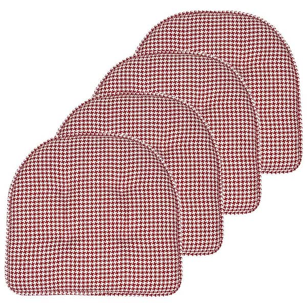 Sweet Home Collection Red, Houndstooth Stitch Memory Foam U-Shaped 16 in. x 16 in. Non-Slip Indoor/Outdoor Chair Seat Cushion (6-Pack)