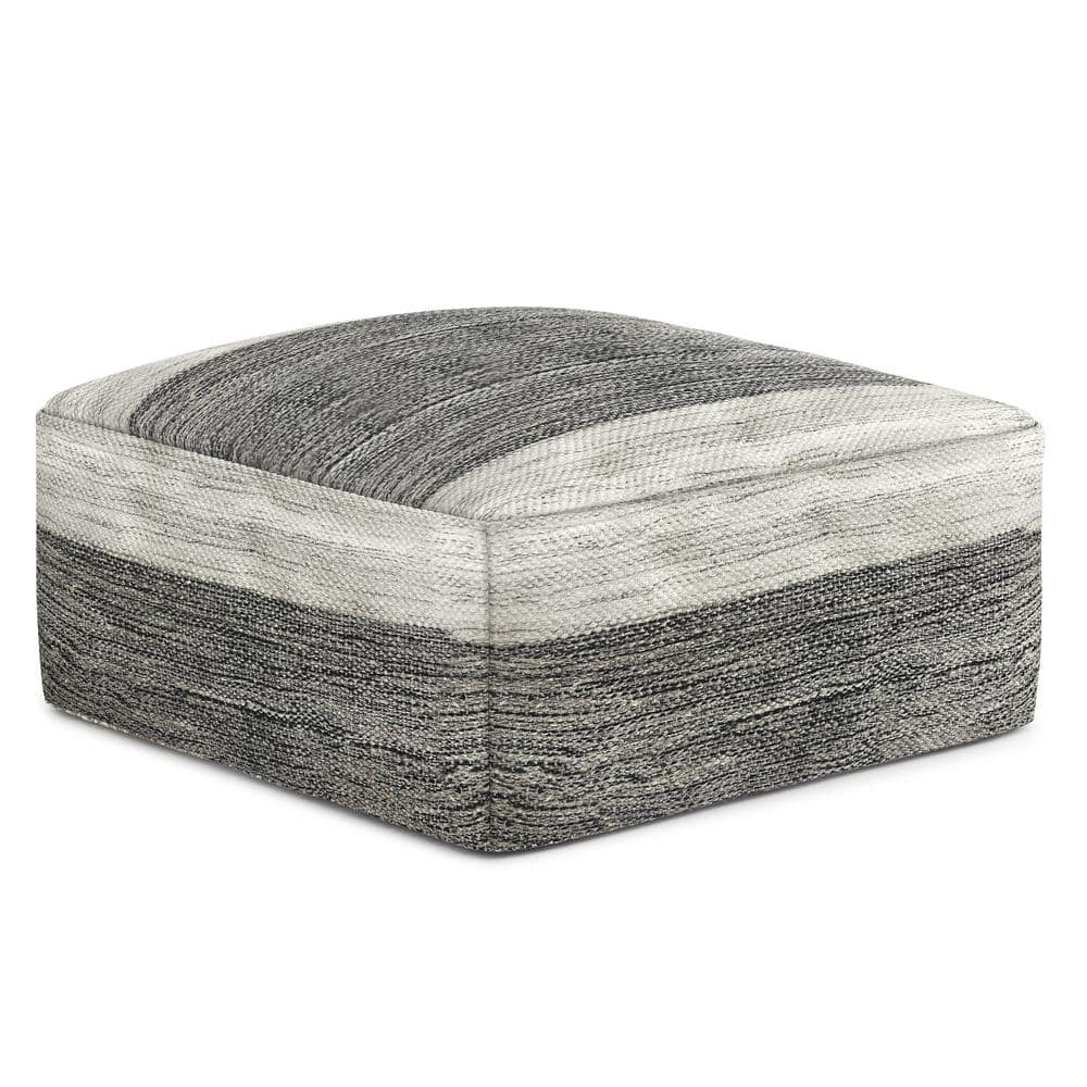Simpli Home Mathis Boho Square Woven Outdoor/ Indoor Pouf in Grey and ...
