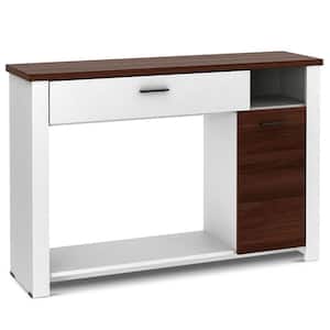 48 in. L x 31.5 in. H Walnut Rectangle Wood Console Table with Drawer and Cabinet