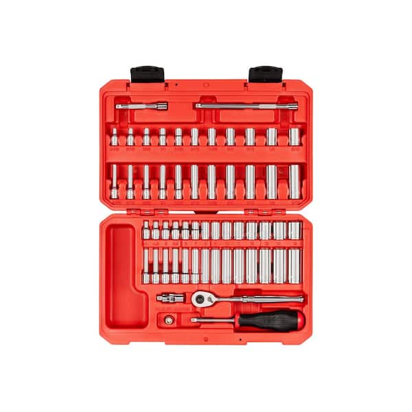 TEKTON 1/4 in. Drive 6-Point Socket and Ratchet Set, 56-Piece (5/32 - 9/16 in. 4 - 15 mm)