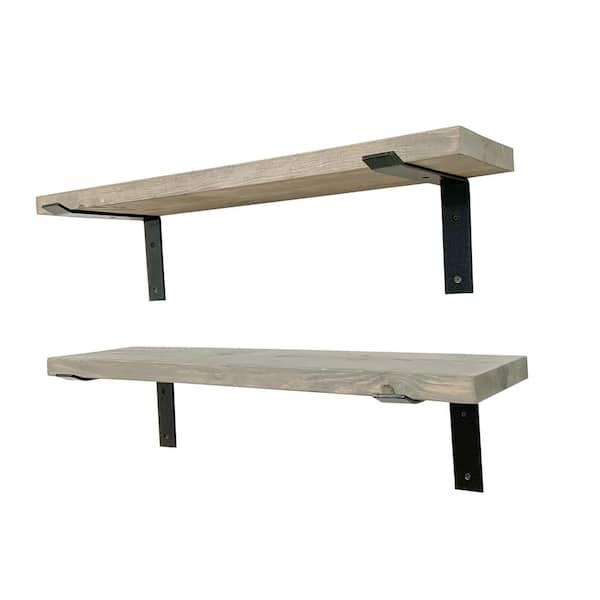 Intrinsic Haven Industrial 34 in. W x 10 in. D Gray Pine Wood Heavy Duty Decorative Wall Shelf Set with Brackets