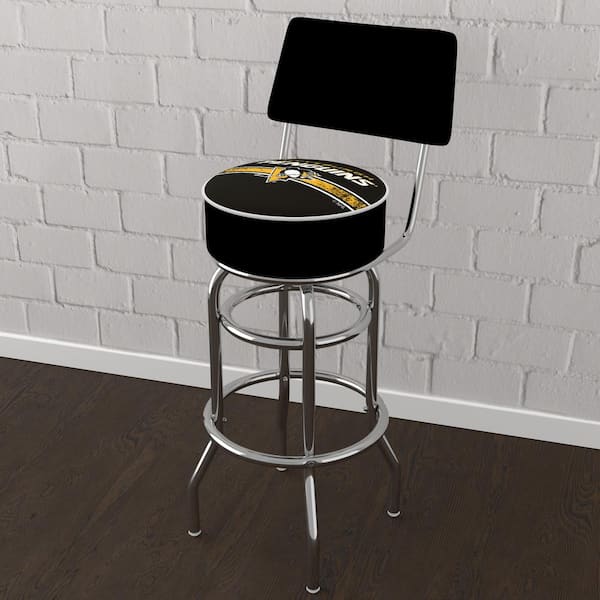 Unbranded Pittsburgh Penguins Logo 31 in. Yellow Low Back Metal Bar Stool with Vinyl Seat