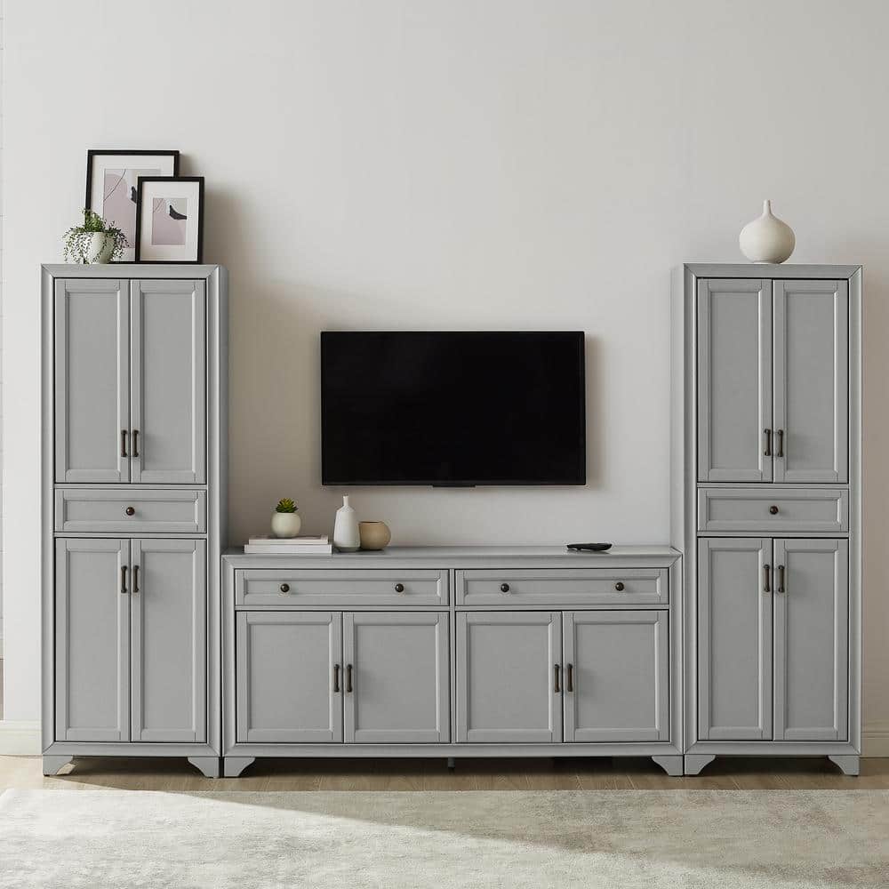 Distressed Gray Modern Farmhouse Entertainment Center with Cabinet