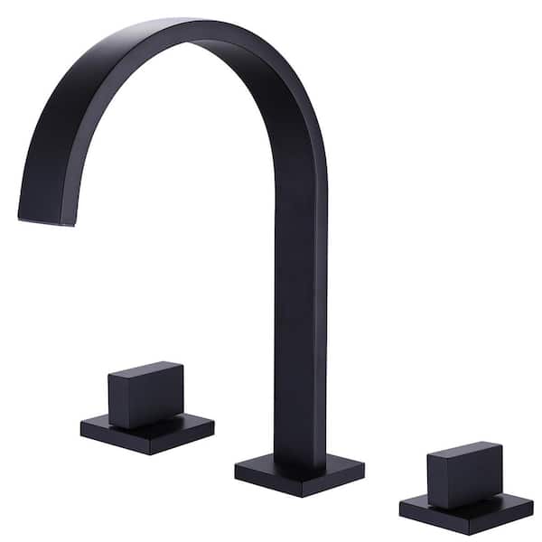 BWE 8 in. Widespread 2-Handle High-Arc Bathroom Faucet in Matte Black
