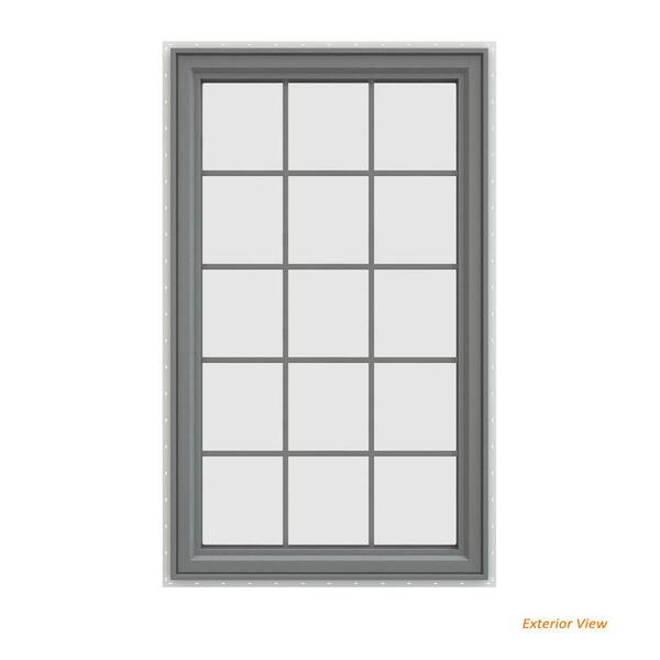 JELD-WEN 35.5 in. x 59.5 in. V-4500 Series Gray Painted Vinyl Left-Handed Casement Window with Colonial Grids/Grilles