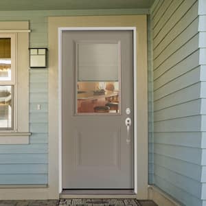 Element Series 1-Panel 1/2 Lite Mini-Blind White Primed Steel Prehung Front Door