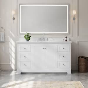 Avery 60 in. Single Freestanding White Bath Vanity with Carrara Cultured Marble Top