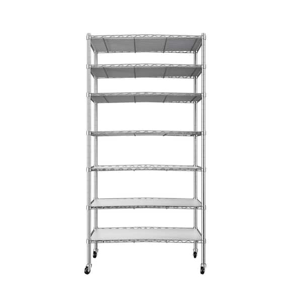 FUNKOL 6 -layer Corner Chrome(Silver) Kitchen Shelf Metal Heavy-Duty Craft Free Standing Storage Rack Height Adjustable