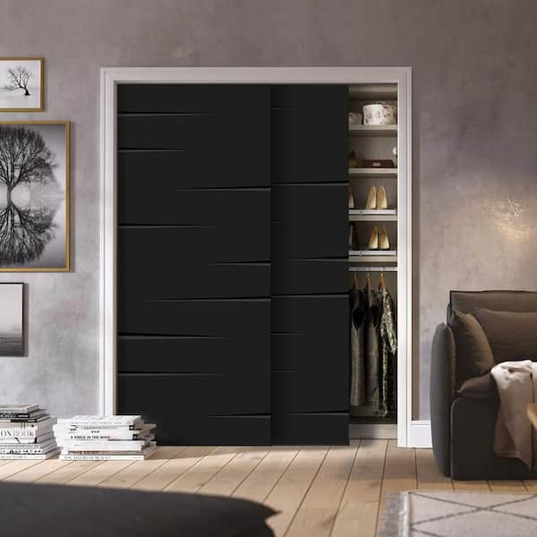 CALHOME 84 in. x 84 in. Hollow Core Black Stained Composite MDF Interior Double Closet Sliding Doors