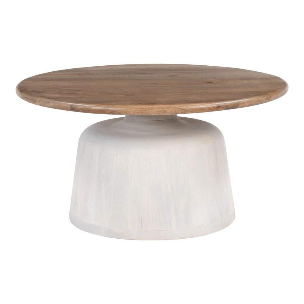 31.5 in. L x 15.7 in. H Brown / White Finish Round Shape Wood Coffee Table in Wood Frame price history on PriceWatchPro